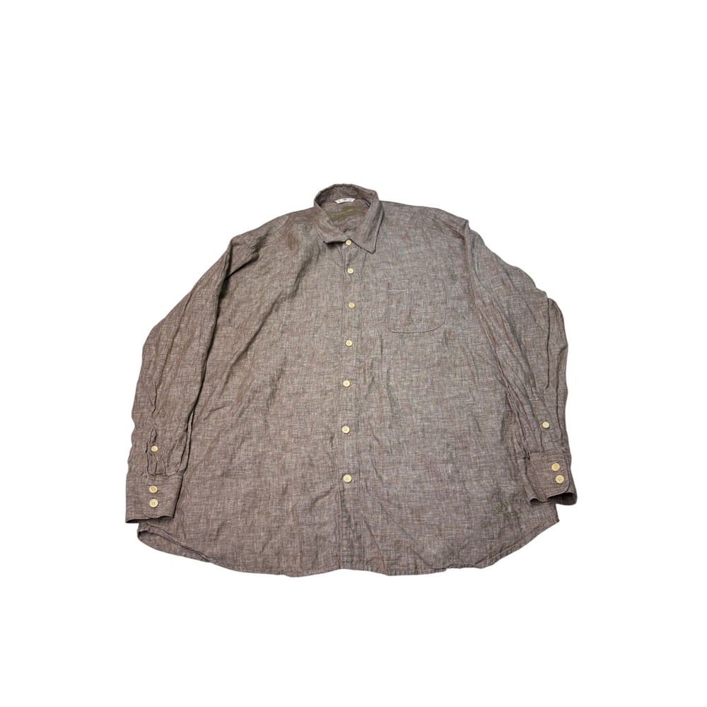 Tommy Bahama Relax Mens XXL Brown 100% Linen Long Sleeve Button Down Shirt